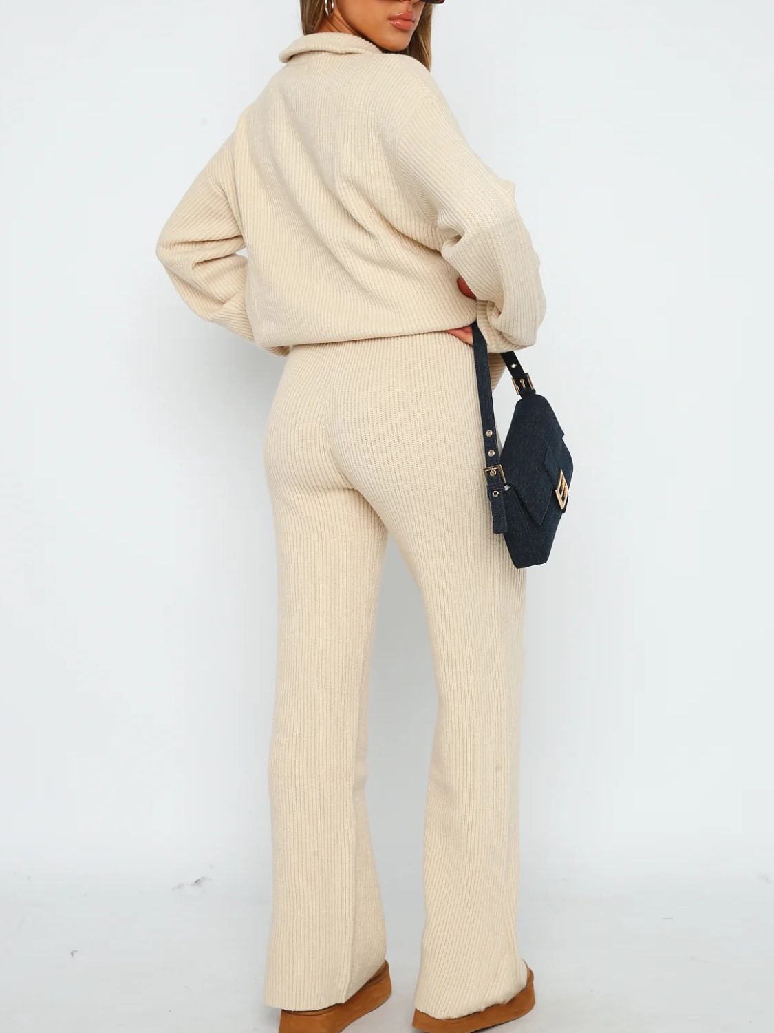 Quarter Zip Long Sleeve Top and Pants Set Shop One Place