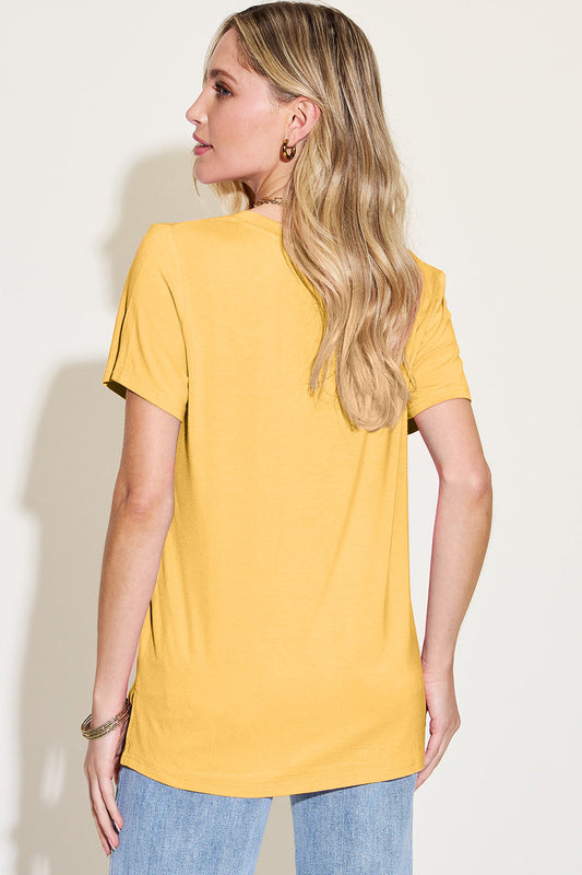 Basic Bae Bamboo Full Size V-Neck High-Low T-Shirt Shop One Place