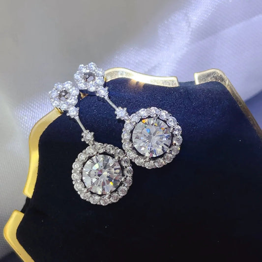 4 Carat Crystal Drop Dangle Earrings with Round Halo Design Shop One Place