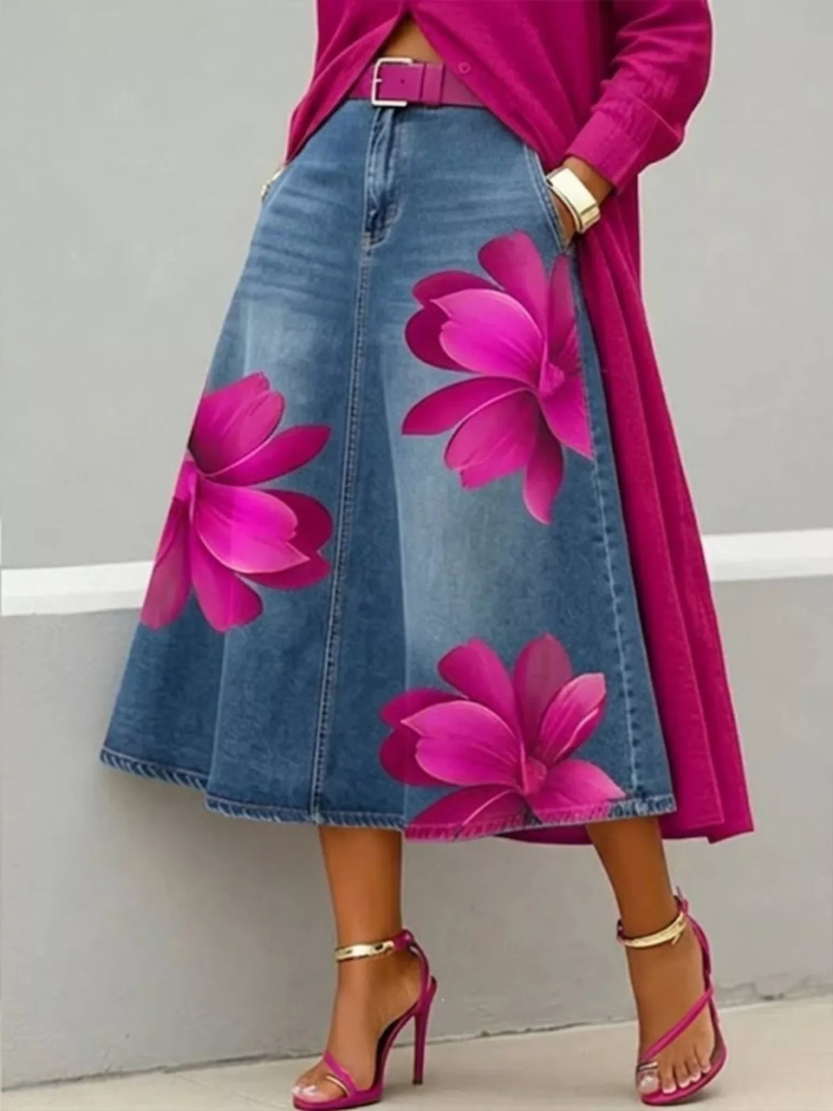 Women's Floral Print A-Line Midi Skirt – view 7