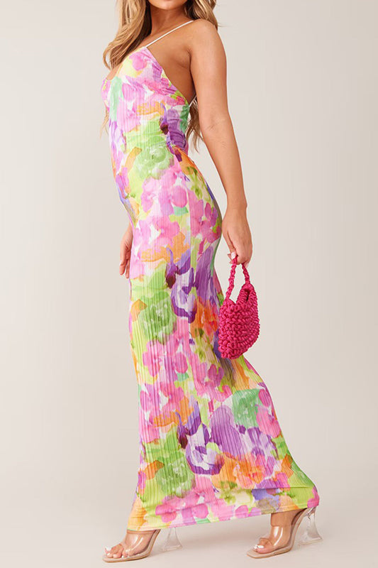 Backless Printed Maxi Cami Dress Shop One Place