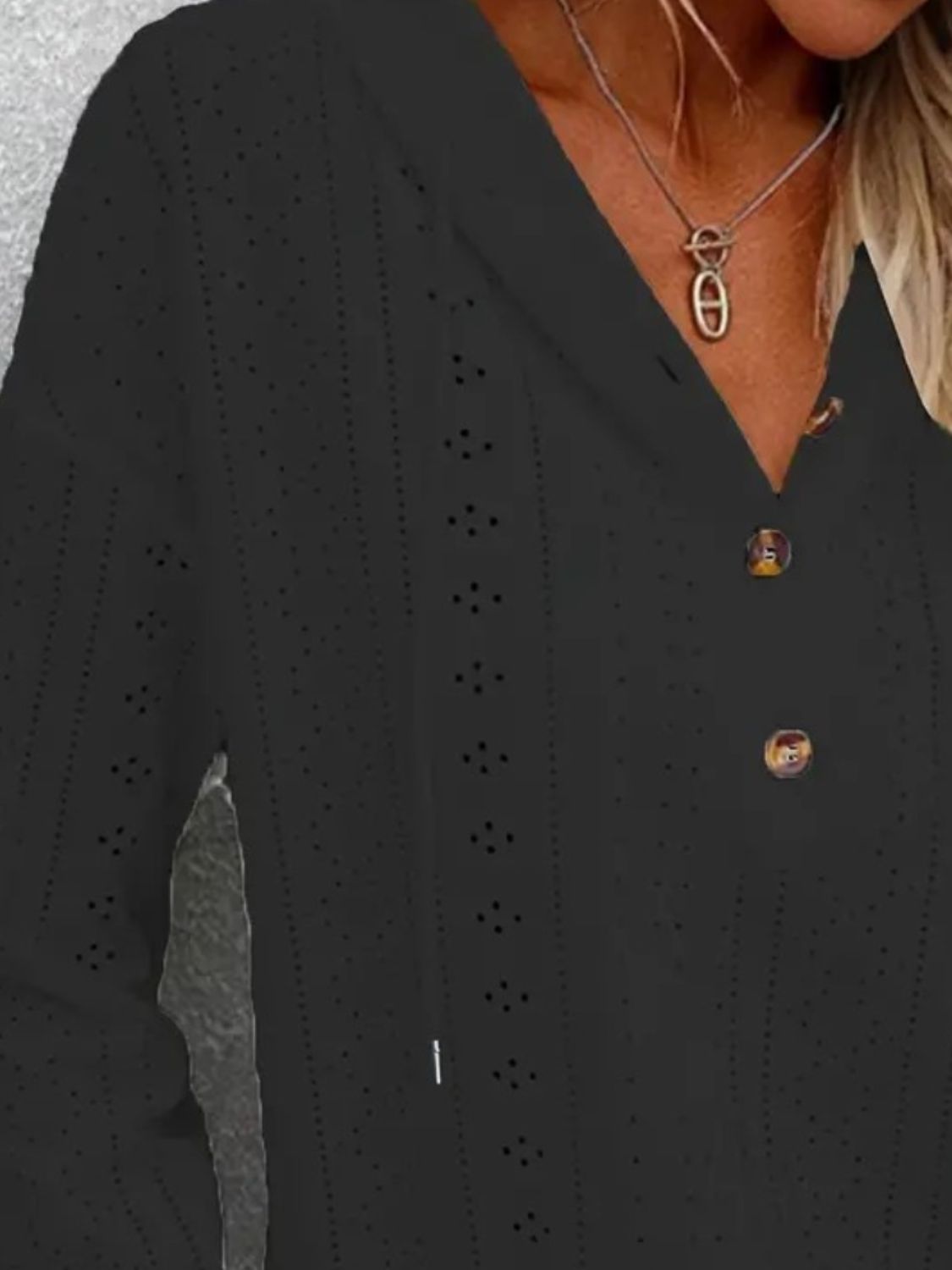 Drawstring Eyelet Long Sleeve Hoodie Shop One Place