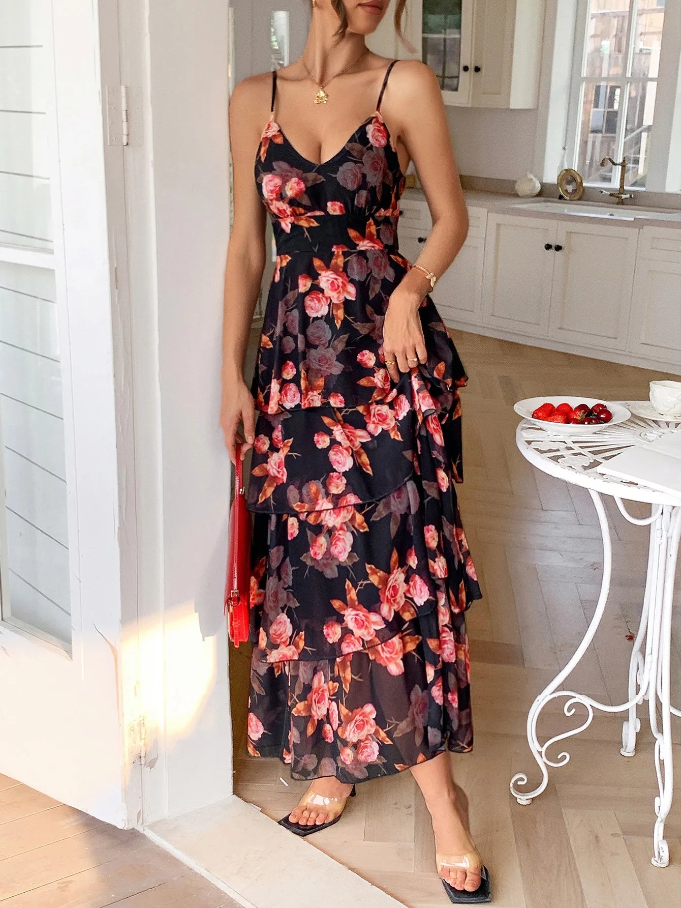 Floral Print Layered Maxi Cami Dress Shop One Place