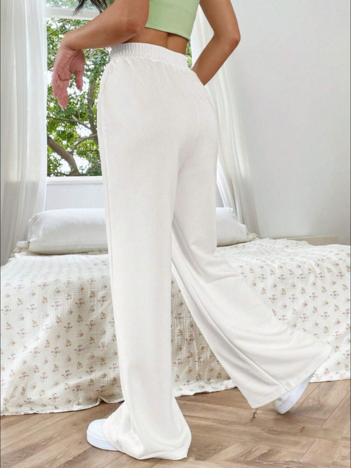 Elastic Waist Wide Leg Pants Shop One Place