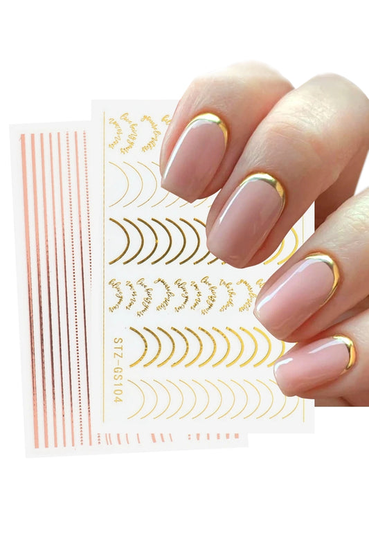 Gold Metallic Stripes Letters Nail Stickers