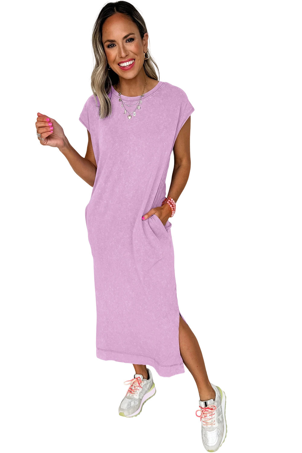 Clearly Aqua Mineral Wash Pocketed T-shirt Dress Shop One Place