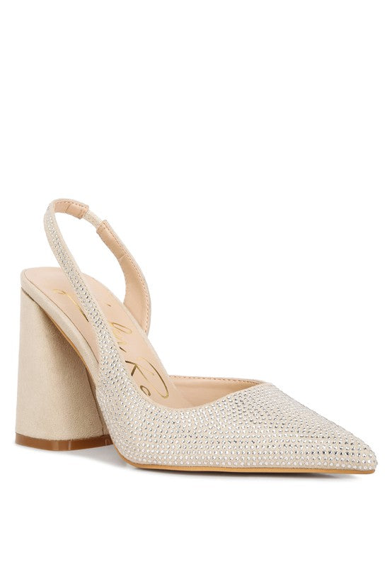 Saranna Rhinestone Embellished Suede Heel Sandals Shop One Place