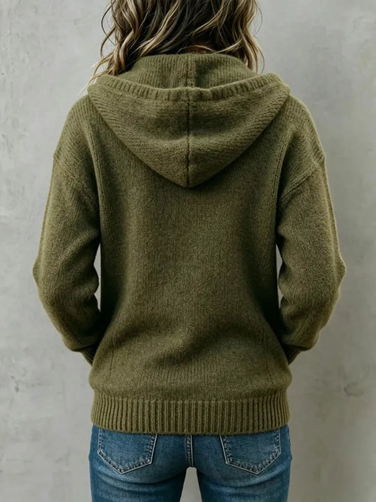 Hooded Button-Down Knit Cardigan with Pockets in Multicolor