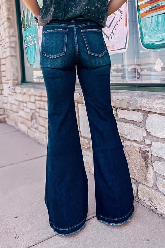 Real Teal High Rise Ripped Bell Bottom Jeans Shop One Place