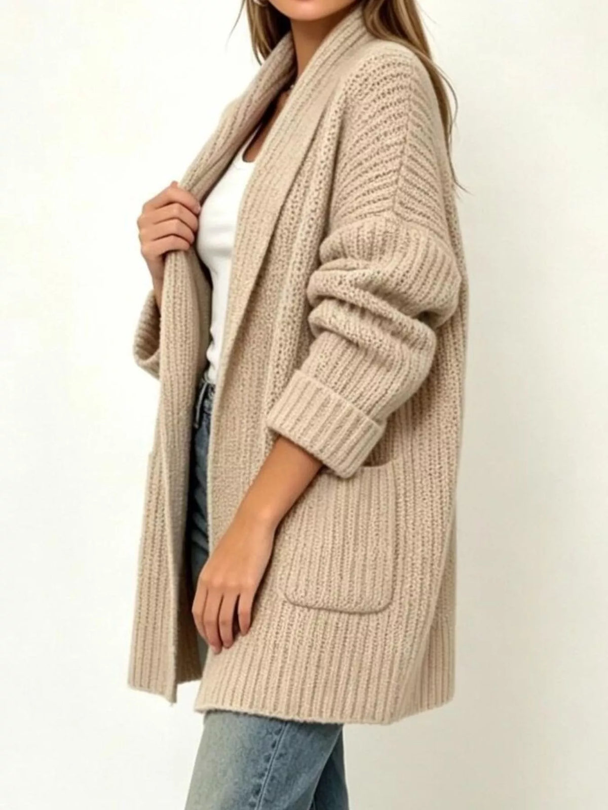 Full Size Open-Front Cardigan with Pockets Plus Size Shop One Place