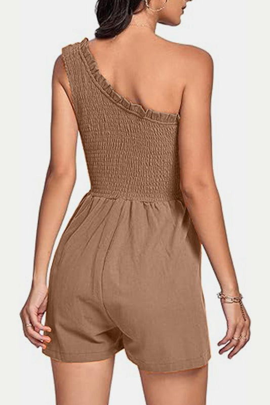 Smocked Single Shoulder Romper Shop One Place