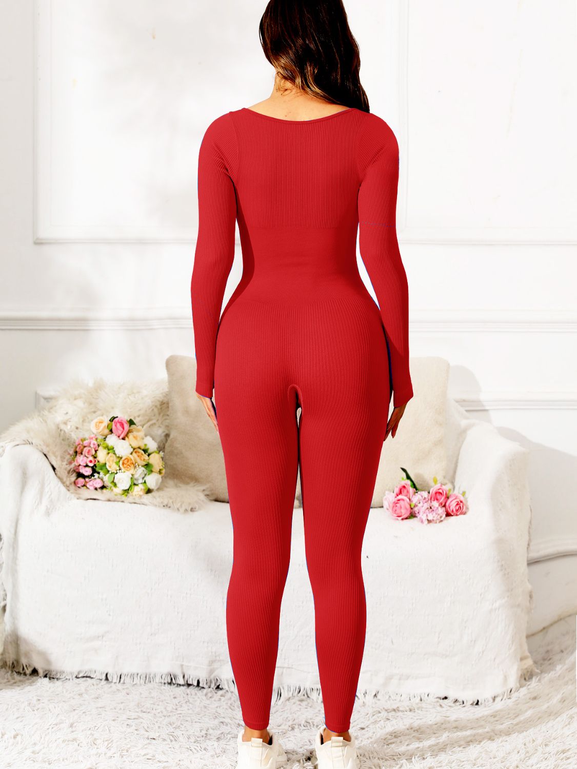 Scoop Neck Long Sleeve Active Jumpsuit Shop One Place