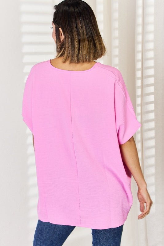 Zenana Texture Short Sleeve Blouse Shop One Place