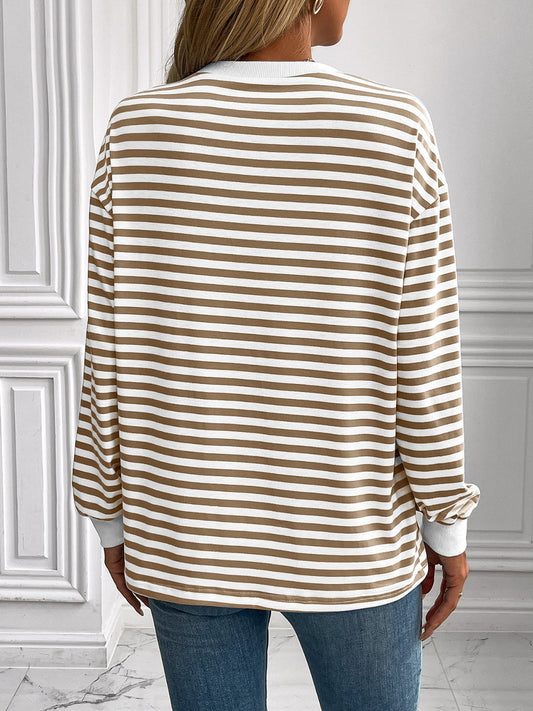 Ivy Lane Striped Round Neck Long Sleeve Sweatshirt Shop One Place