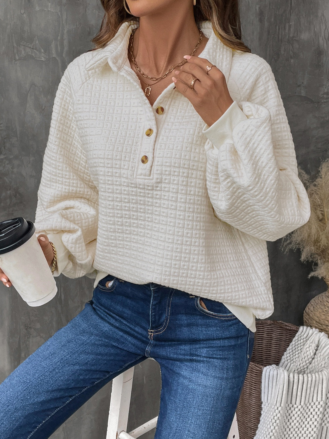 Half Button Long Sleeve Sweatshirt Shop One Place