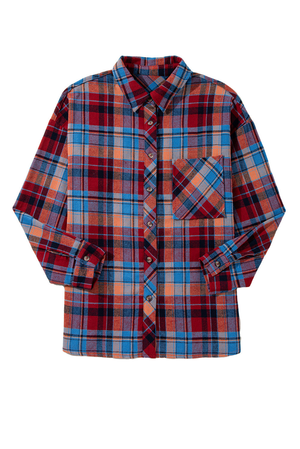 Orange Plaid Print Pocket Loose Shirt Shop One Place