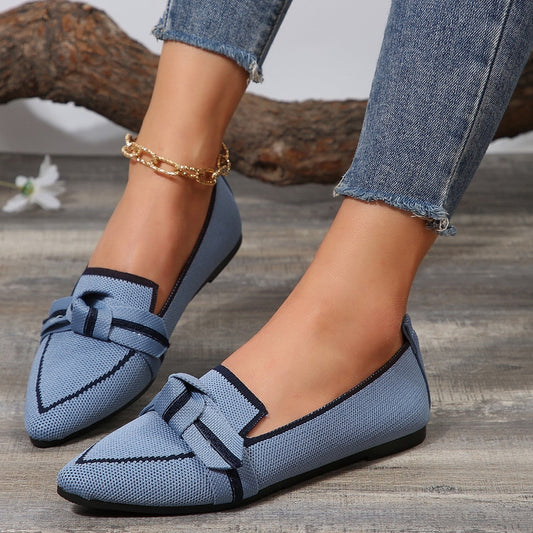 Bow Contrast Trim Point Toe Loafers Shop One Place