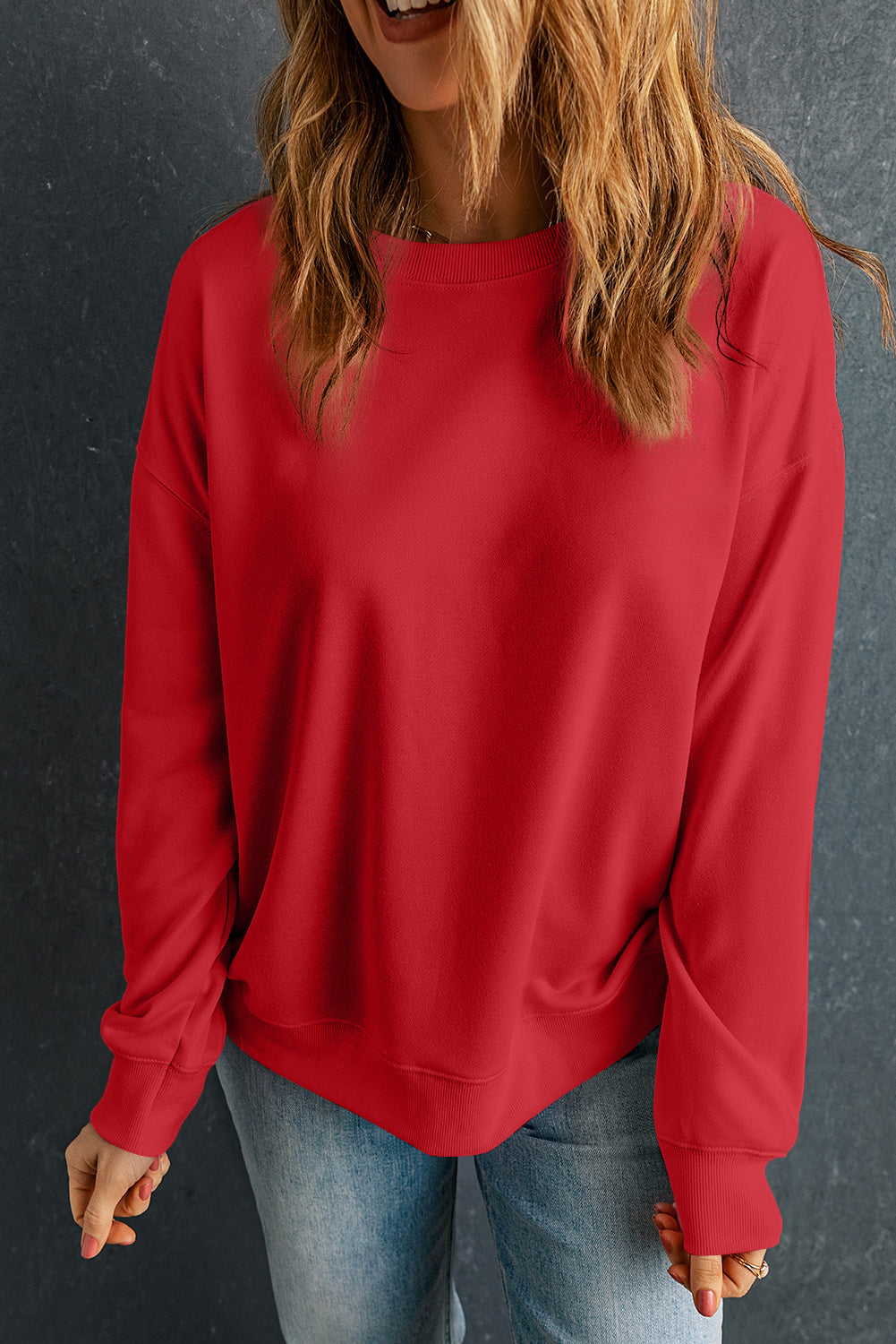 Round Neck Dropped Shoulder Sweatshirt Shop One Place