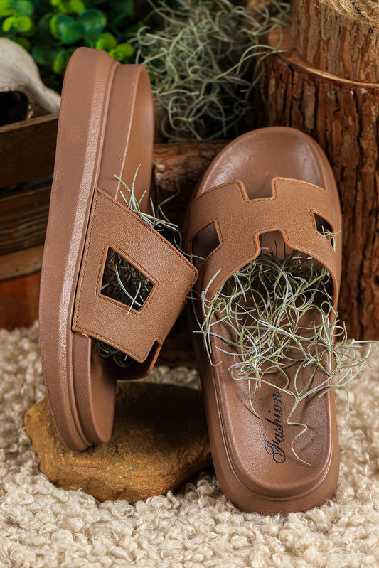 Chestnut Cutout Open Toe Platform Slides Shoes Shop One Place