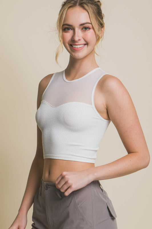 Love Tree Round Neck Ribbed Cropped Mesh Tank Shop One Place