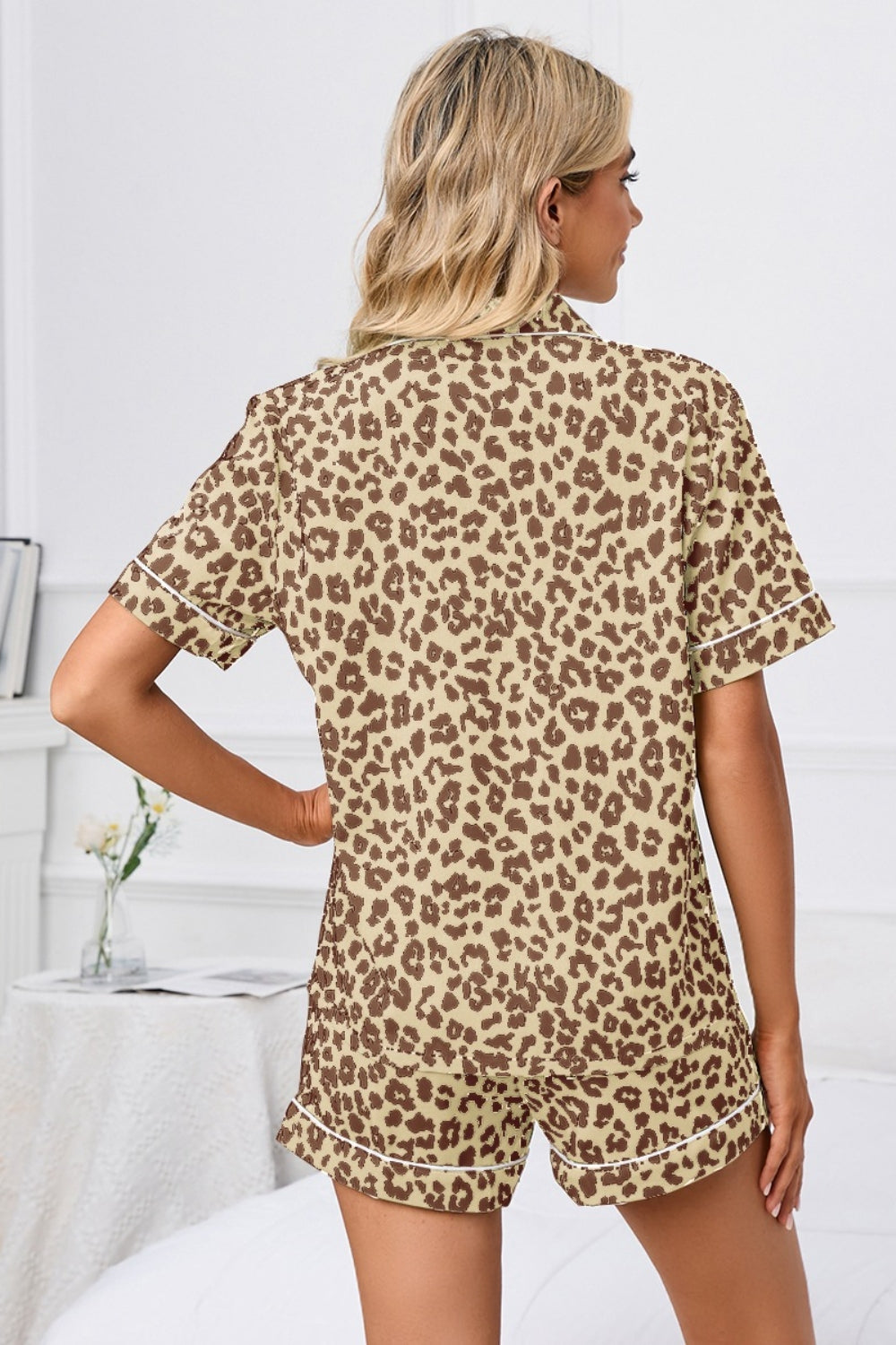 Full Size Leopard Short Sleeve Top and Shorts Lounge Set Plus Size Shop One Place