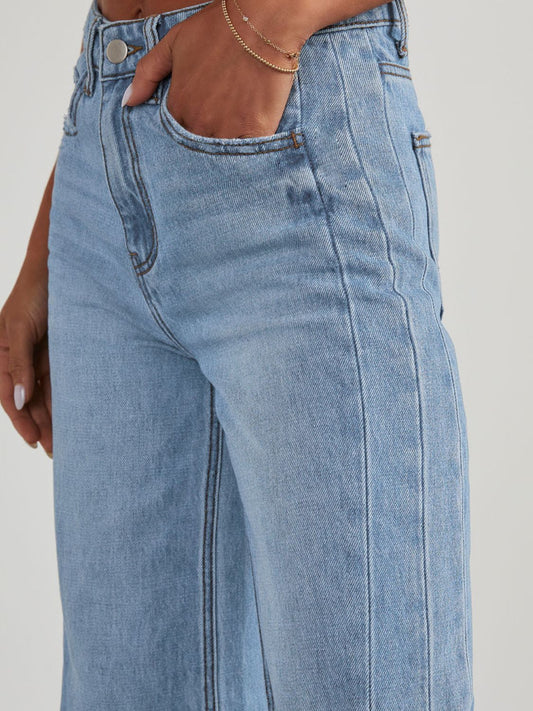 Raw Hem Wide Leg Jeans with Pockets Shop One Place