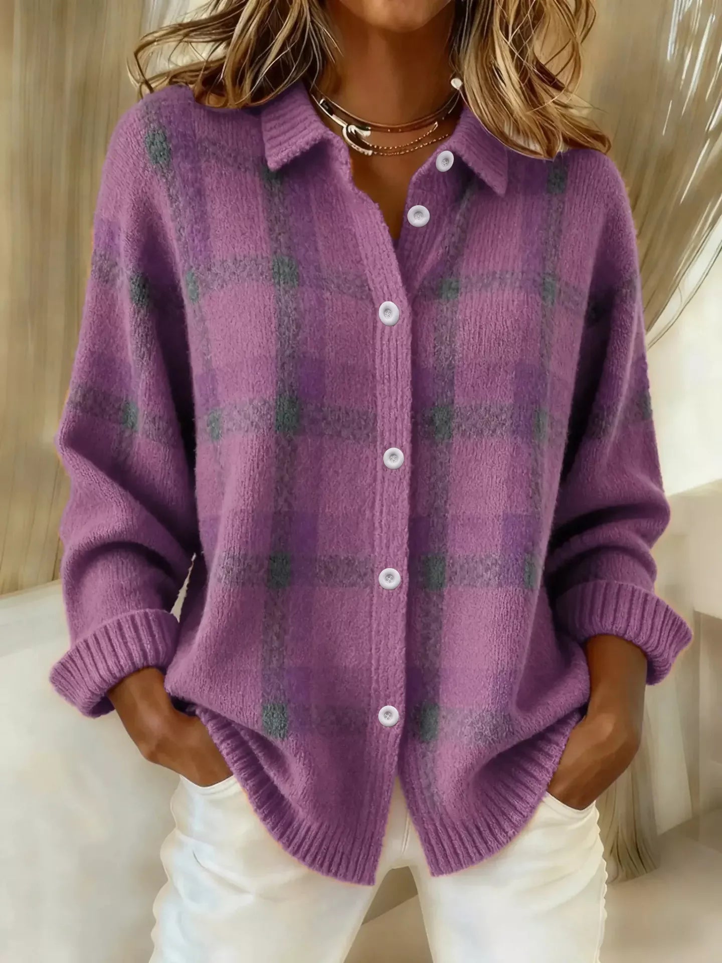 Plaid Button-Up Cardigan Shop One Place