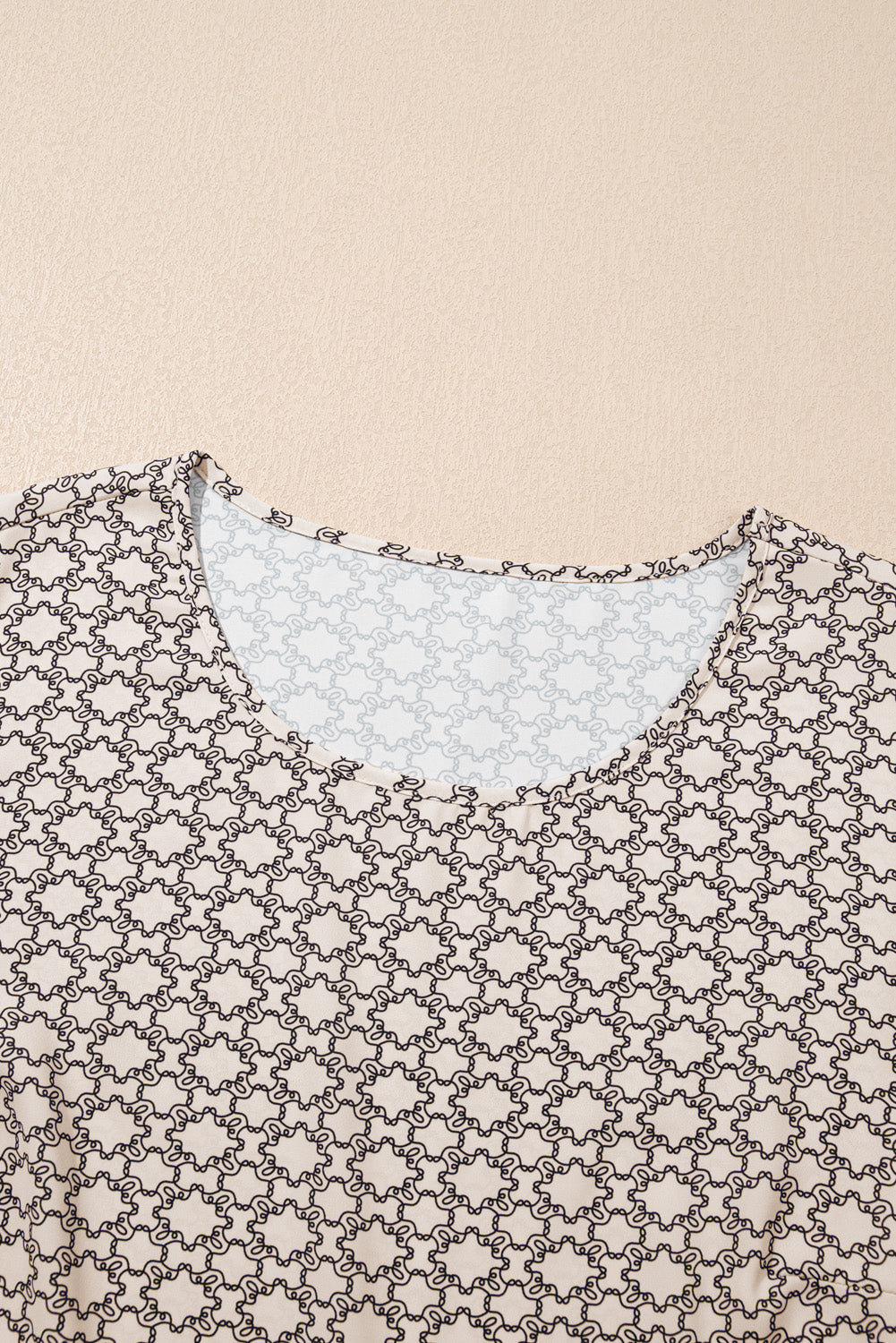 Khaki Geometric Print Frill Tulip Sleeve Plus Size Blouse Shop One Place