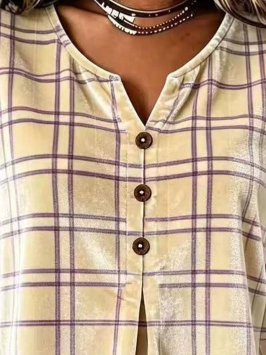 Women's Plaid Velvet Flounce Sleeve Blouse – view 2