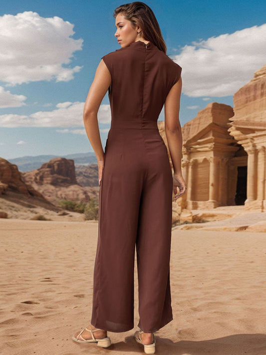 Ruched Mock Neck Sleeveless Jumpsuit Shop One Place