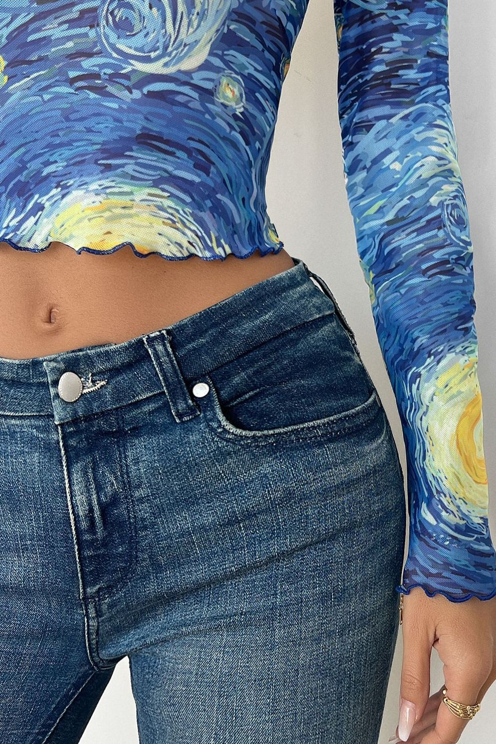 Starry Sky Cropped Mesh T-Shirt Shop One Place