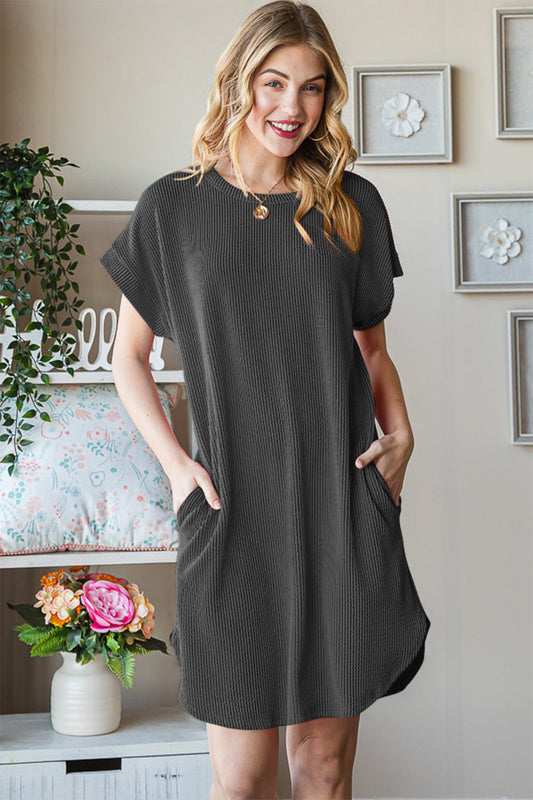 Heimish Full Size Ribbed Round Neck Short Sleeve Tee Dress Shop One Place
