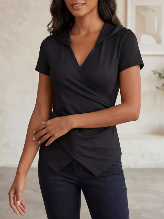 Hooded Wrap Front Slim Fit Top Shop One Place