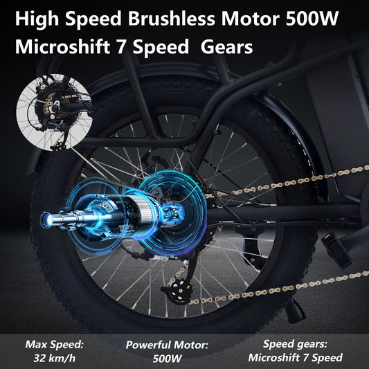 500W Foldable Electric Bike for Adults – 25MPH, 48V Battery, 20” Fat Tires, 7-Speed E-Bike Shop One Place