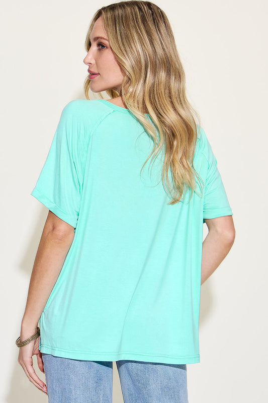Basic Bae Full Size Bamboo Slit V-Neck Short Sleeve T-Shirt Shop One Place