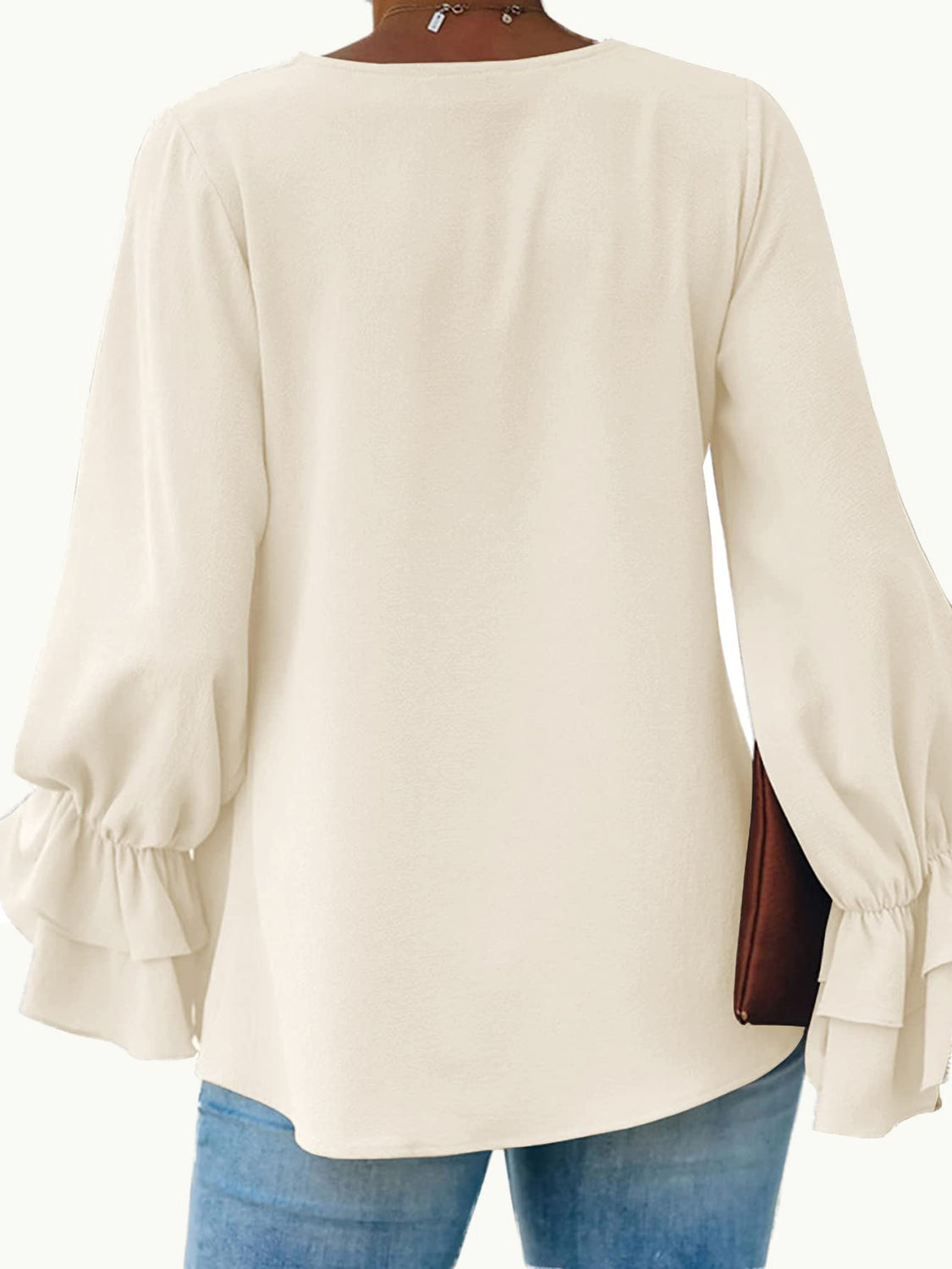 Round Neck Double-Layered Flounce Sleeve Top Shop One Place
