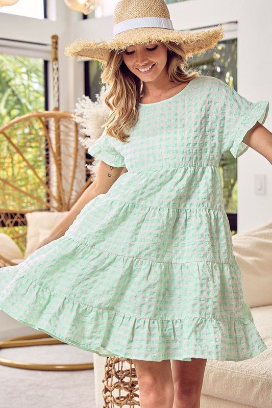BiBi Ruffled Hem Short Sleeve Tiered Dress Shop One Place