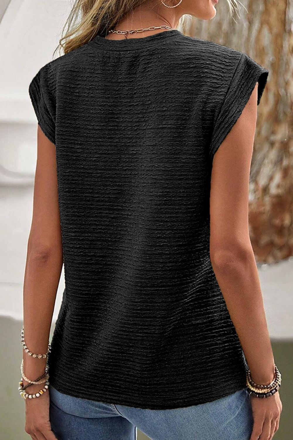 Round Neck Cap Sleeve Blouse Shop One Place