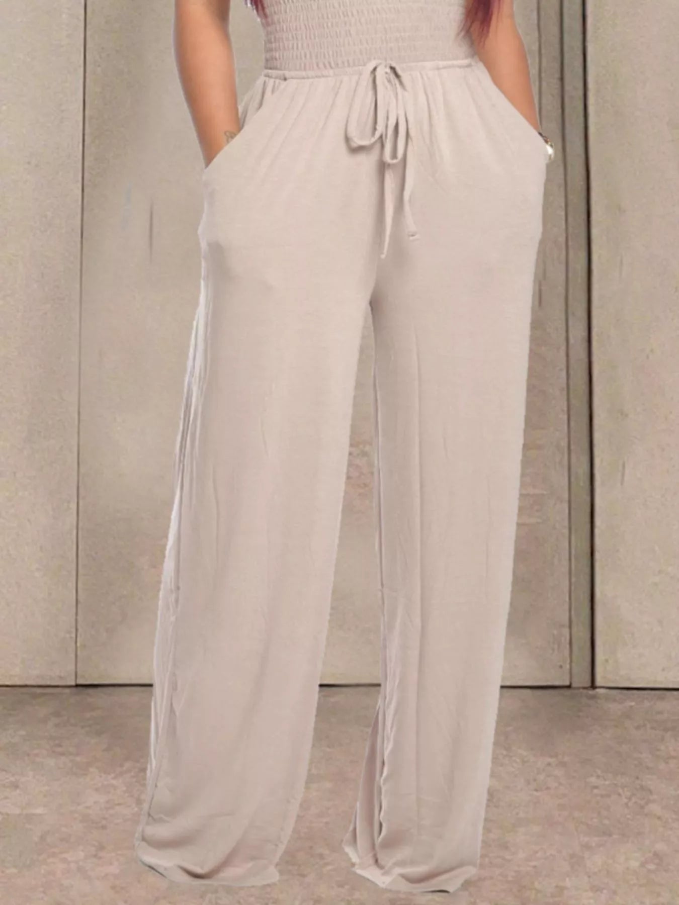 Strapless Smocked Wide-Leg Jumpsuit Shop One Place