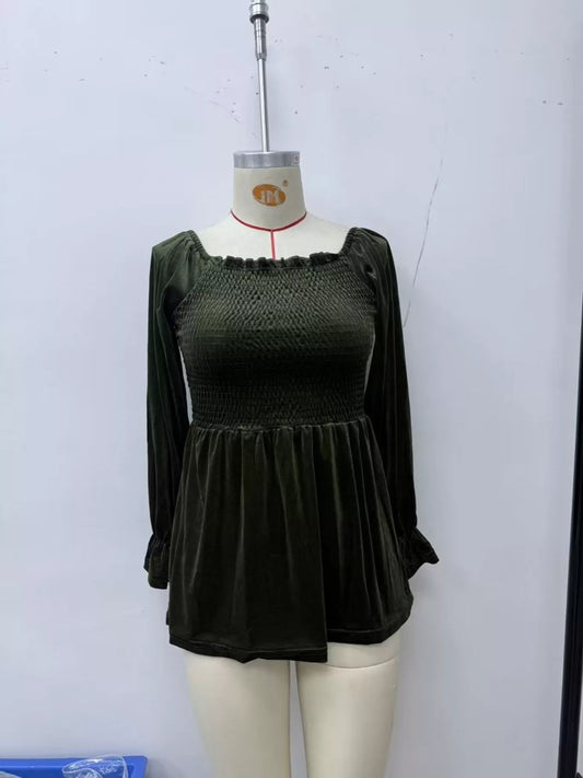 Women's Velvet Smocked Peplum Blouse – view 2