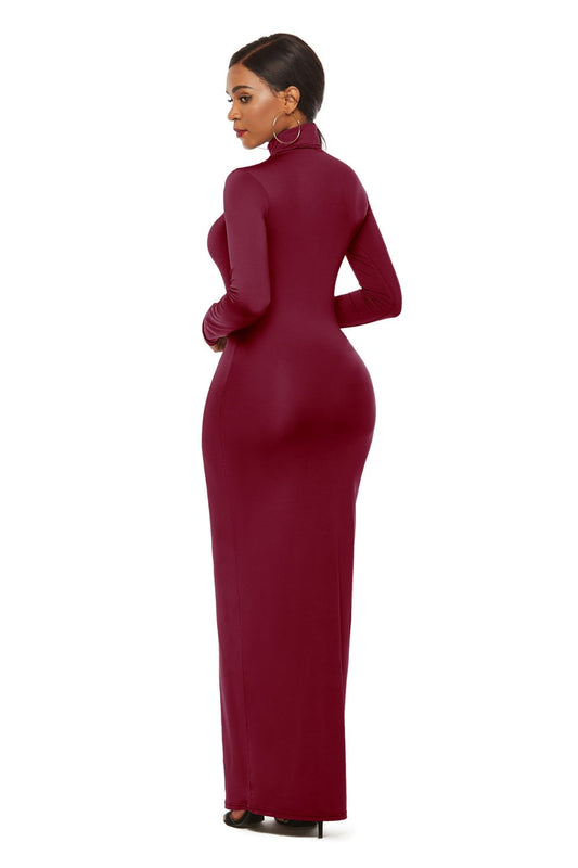 Mock Neck Long Sleeve Maxi Slim Dress Shop One Place