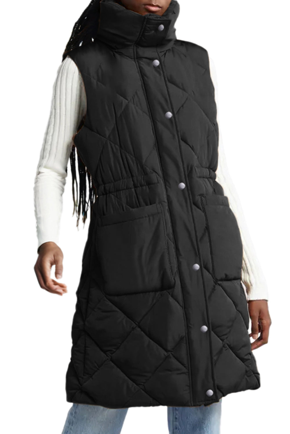 Coffee Puffer Quilted Stand Collar Pocketed Vest Coat Shop One Place