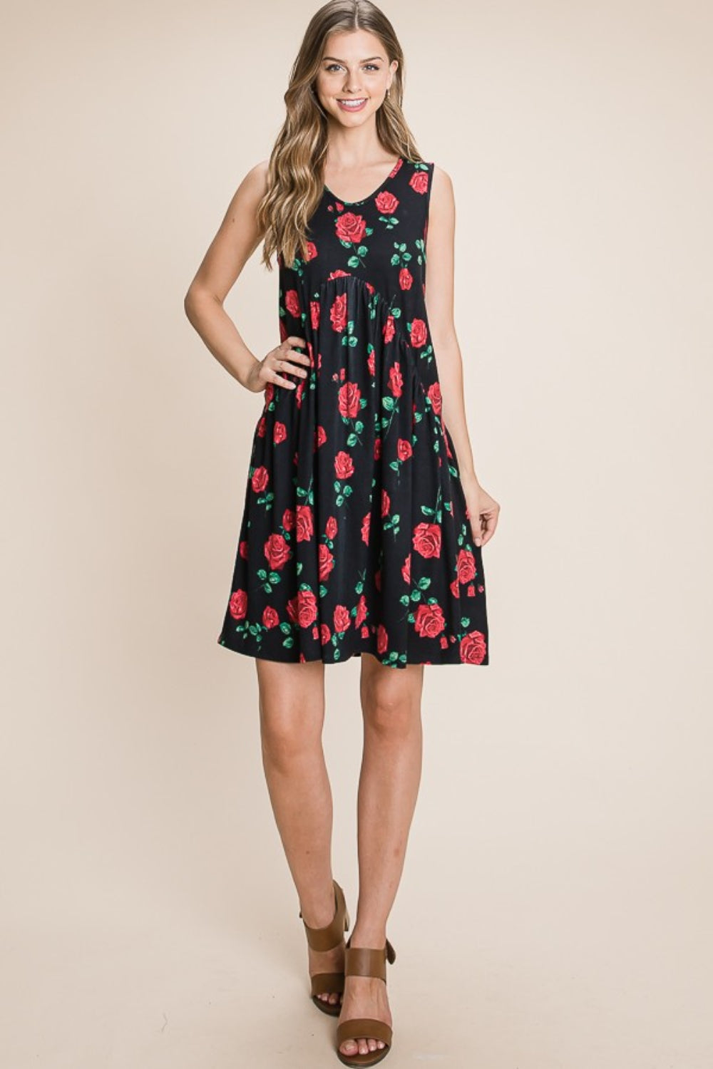 BOMBOM Floral Ruched Tank Dress Shop One Place
