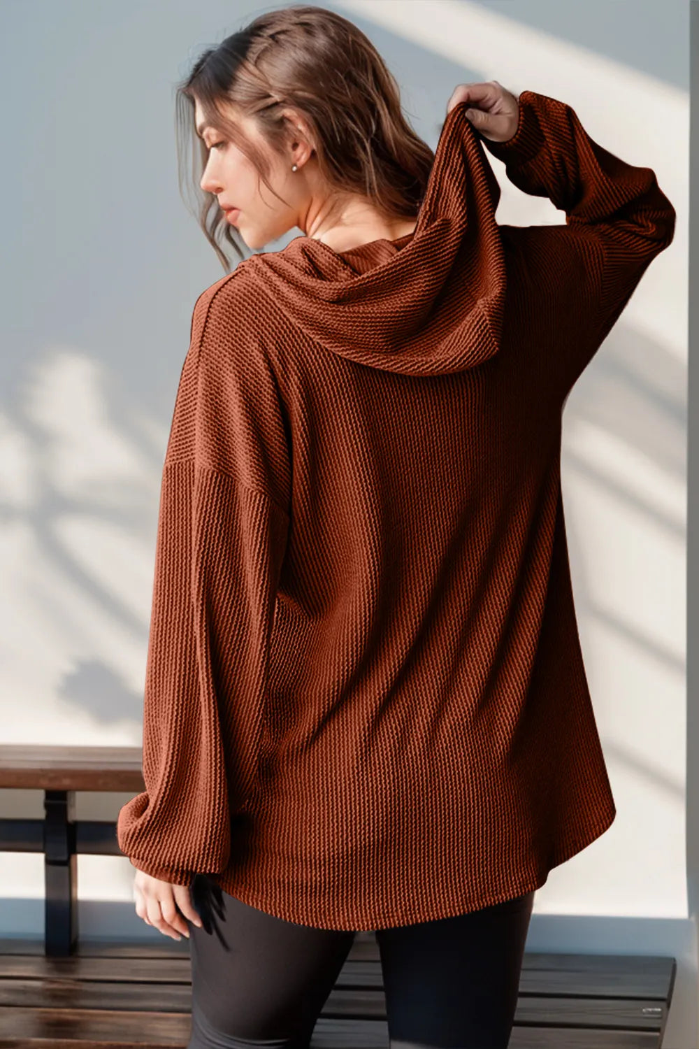 Double Take Full Size Half Button Long Sleeve Hoodie Shop One Place