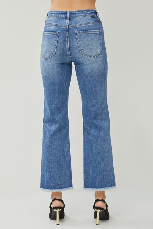 RISEN High Waist Raw Hem Slit Straight Jeans Shop One Place