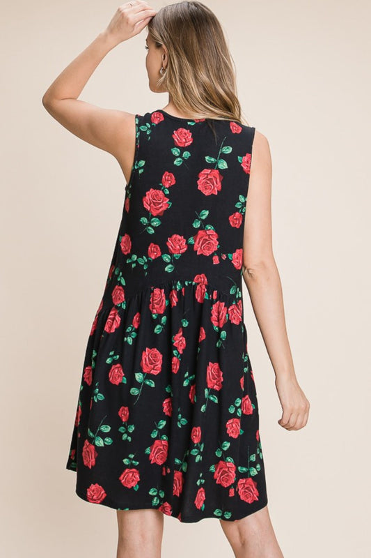 BOMBOM Floral Ruched Tank Dress Shop One Place