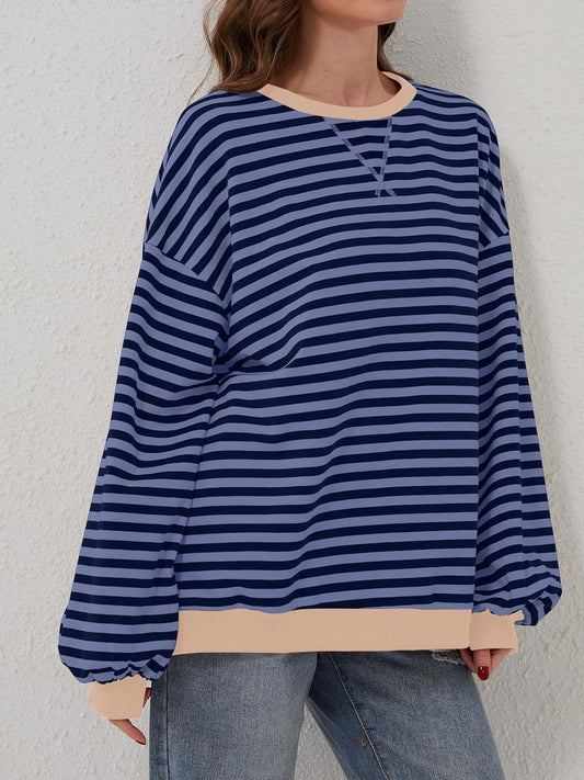 Lovelet Contrast Striped Long Sleeve Sweatshirt Shop One Place