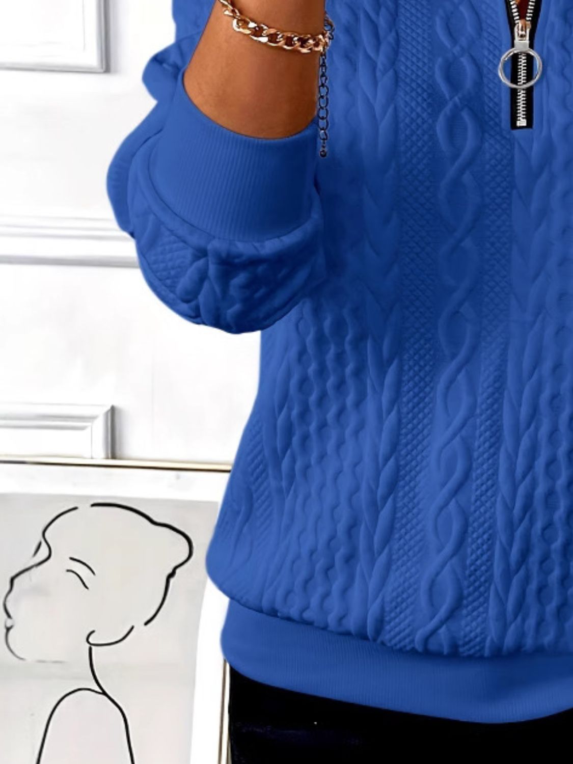Texture Half Zip Long Sleeve Sweatshirt Shop One Place