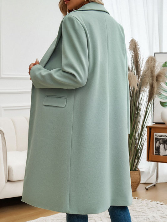 Pocketed Collared Neck Long Sleeve Coat Shop One Place