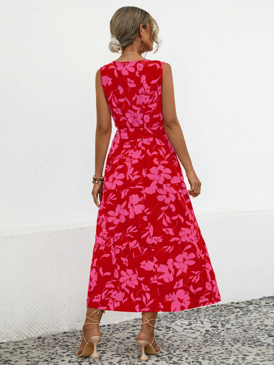 Tied Printed Surplice Tiered Dress Shop One Place